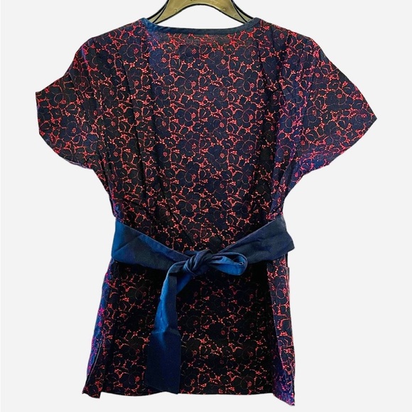 Koi by Kathy Peterson Red Lace Print Black Scrub Top (XS) - Picture 2 of 4